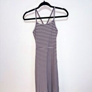 Pact Organic Women's Dress Stripped Maxi XS Racerback Build-in Bra Purple Gray